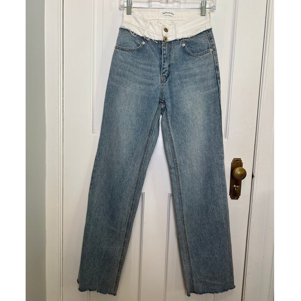 The Frankie Shop Contrast Double Waisted Jeans Blue White Straight Leg Womens XS